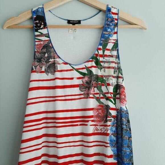 MISS SIXTY Italy Floral & Stripe Tank Top Scoop Neck Sz S Flawed - Picture 3 of 13